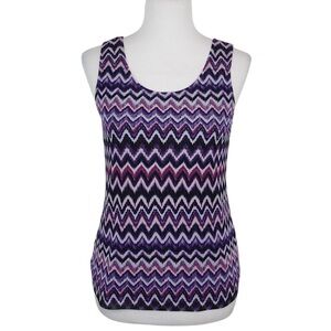TRAVELERS by CHICO’S Purple Zigzag Chevron Scoop Neck Tank Top Womens Size Small